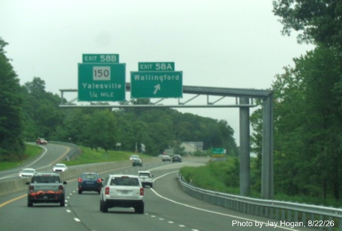 Image of new ground mounted ramp sign for the CT 22 exit, with new milepost 
 based exit number on CT 15 North/Cross Parkway in Woodbridge, Jay Hogan, August 2026