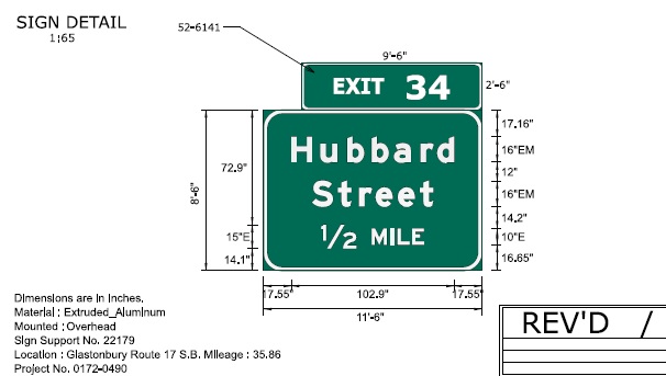Image of ConnDOT plan of 1/2 mile advance for Hubbard Street on CT 17 South to be placed in 2022