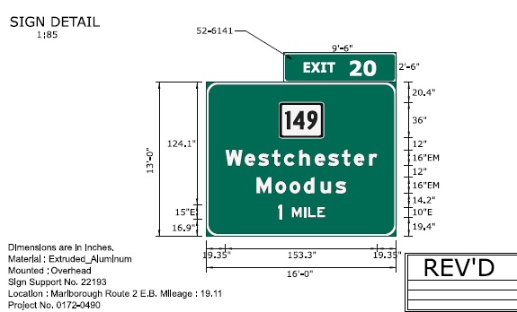Image of ConnDOT sign plan for 1 mile advance for CT 149 on CT 2 East to be placed in 2022