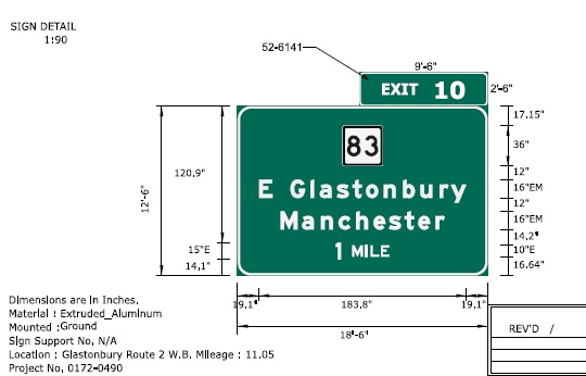Image of ConnDOT sign plan for 1 mile advance for CT 83 on CT 2 West to be placed in 2022