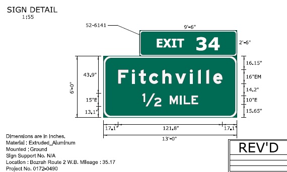 Image of ConnDOT sign plan for 1/2 Mile advance for Fitchville on CT 2 West to be placed in 2022 