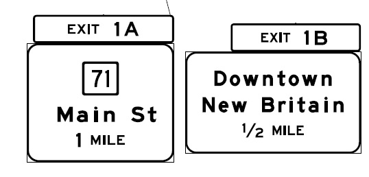 Image of ConnDOT sign plan for exits 1A and 1B on CT 72 East in New Britain