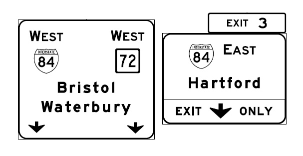 Image of ConnDOT sign plan for CT 72 exits signs at I-84