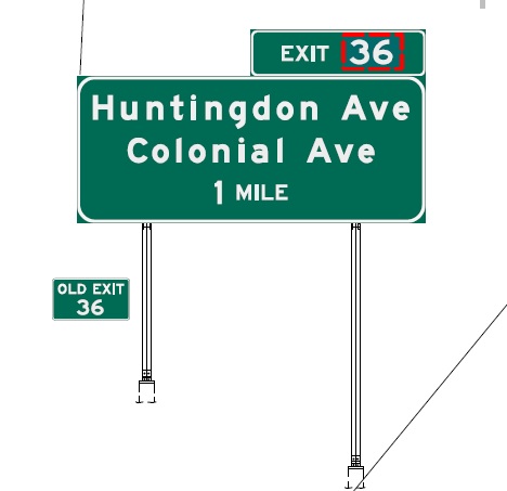 CTDOT sign plan images for Huntingdon Avenue exit on CT 8 North in Waterbury, July 2022