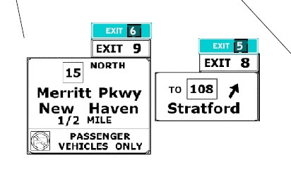 CTDOT plan images for exit renumbering on CT 8 North for new exits 5 and 6, July 2022