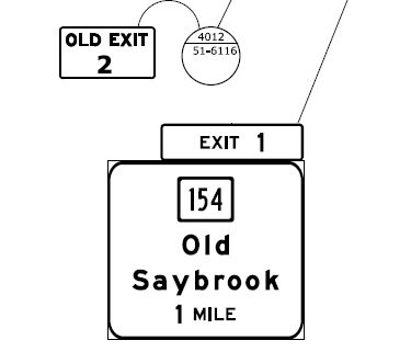 ConnDOT sign plan for new 1-mile advance sign for CT 154 on CT 9 South in Old Saybrook