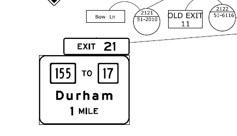 ConnDOT plan for 1-mile advance sign for CT 155 exit on CT 9 in Durham