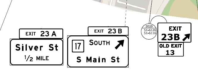ConnDOT plan for 1/2 mile advance and exit signs for Silver Street and CT 17 South exits on CT 9 South in Middletown