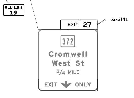 ConnDOT plan for 1/2 mile advance sign for CT 372 exit on CT 9 in Cromwell