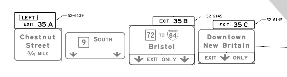 ConnDOT sign plan for new exit tabs for CT 72 and New Britain exits