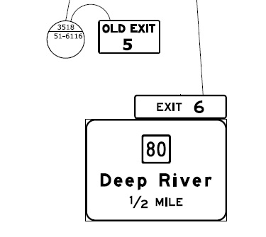 ConnDOT plan for 1/2 mile advance sign for CT 80 exit with new exit number on CT 9 in Deep River