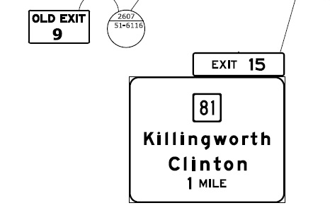 ConnDOT plan for 1-mile advance sign for CT 81 exit on CT 9 in Killingworth
