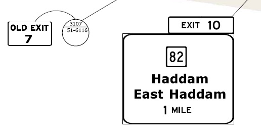 ConnDOT plan for 1-mile advance sign for CT 82 exit on CT 9 in Haddam