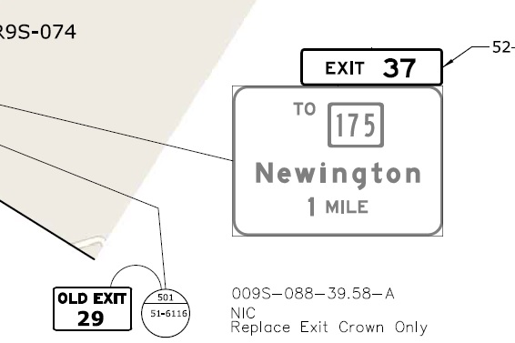 ConnDOT plan for 1-mile advance sign for To CT 175 exit on CT 9 in Newington