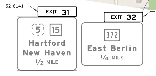 ConnDOT plans for new number exit tabs for existing US 5/CT 15 and CT 372 exits on CT 9 in East Berlin