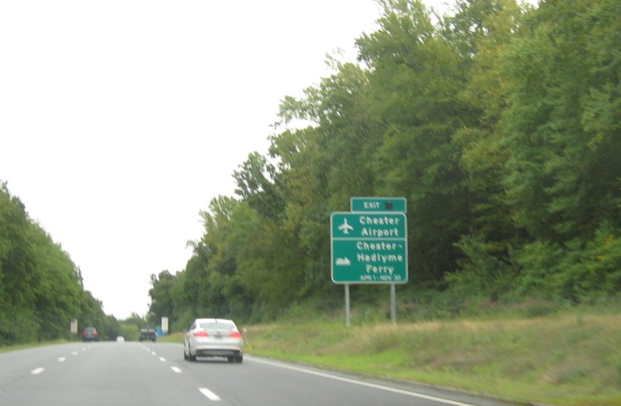 Image of new auxiliary sign for CT 148 exit with future milepost exit covered up on CT 9 South in Chester, August 2022