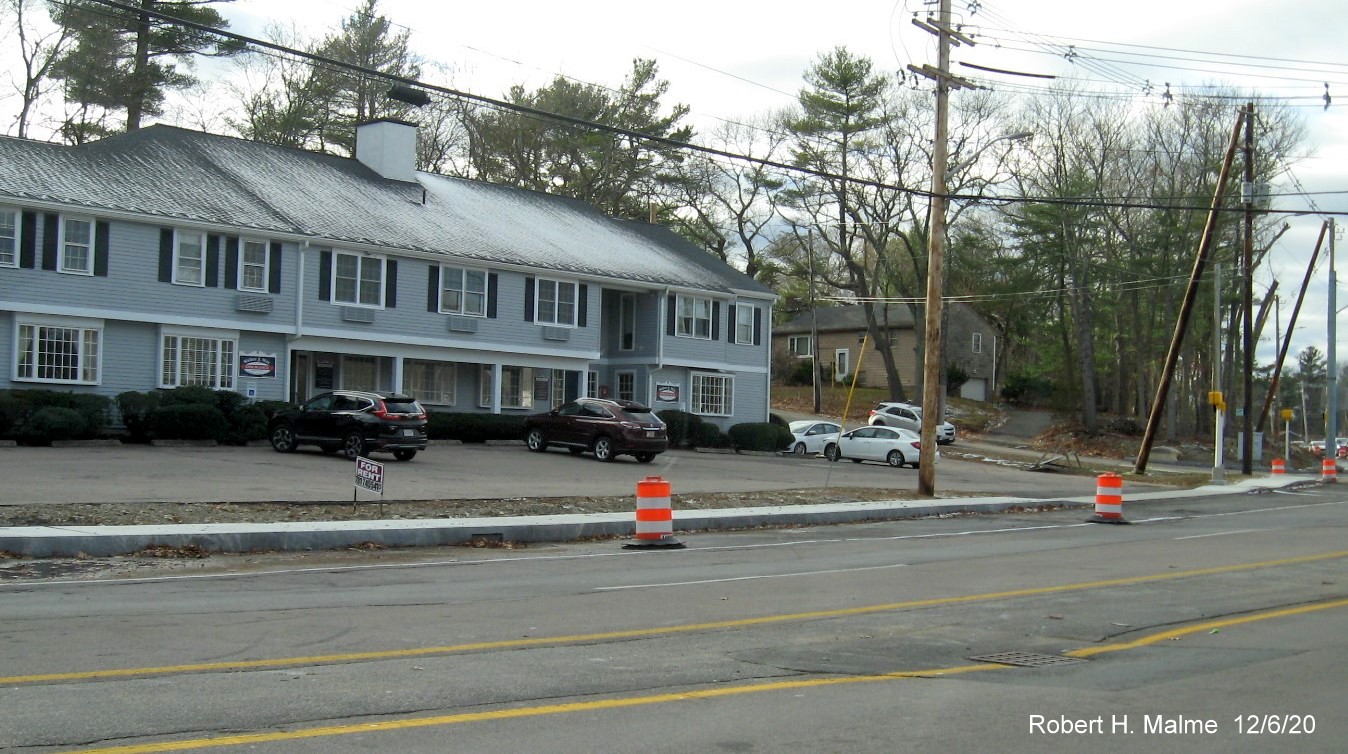 Image of newly completed sidewalk along southbound lanes of Whiting Street (MA 53) near intersection with Gardner Street in Hingham, December 2020