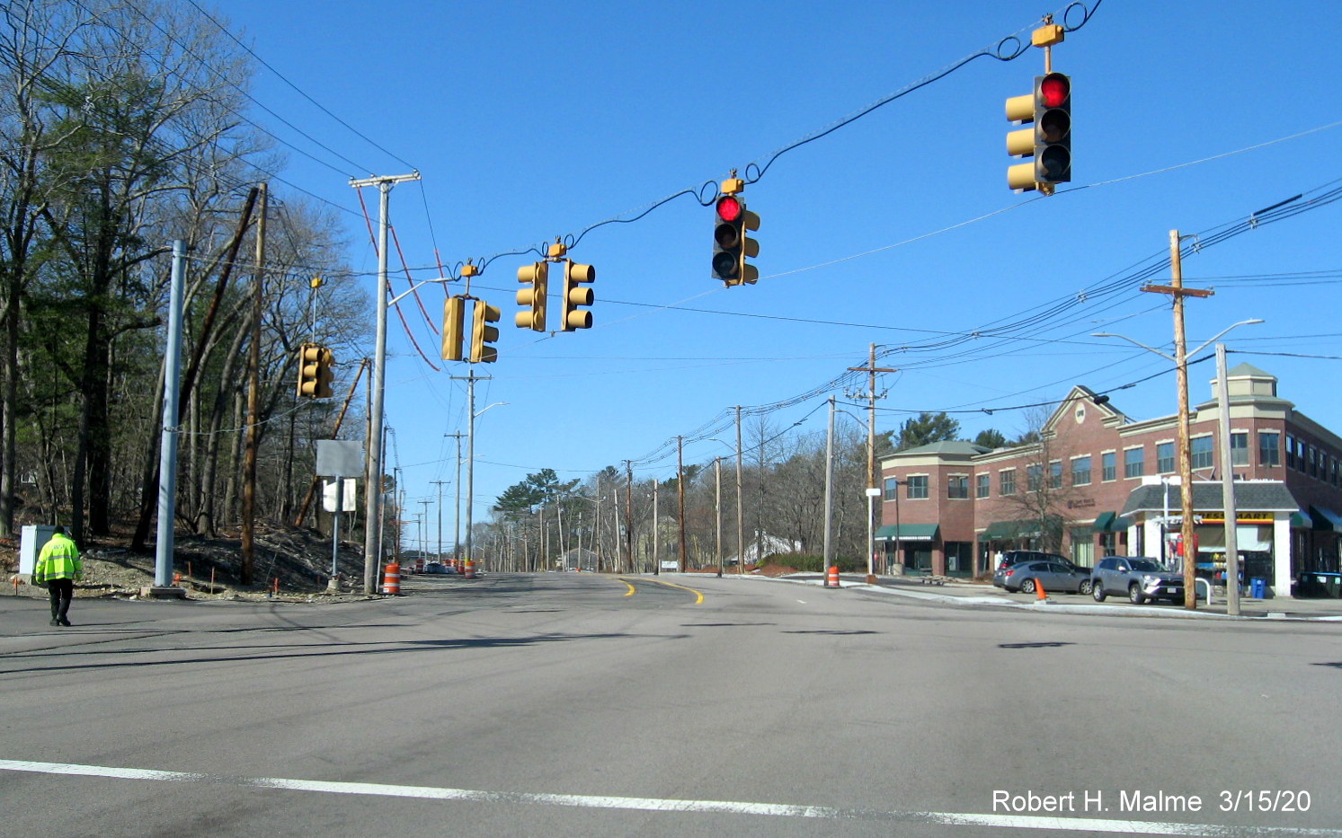 Image of construction progress at the intersection of Whiting (MA 43), Derby, and Gardner Streets in March 2020