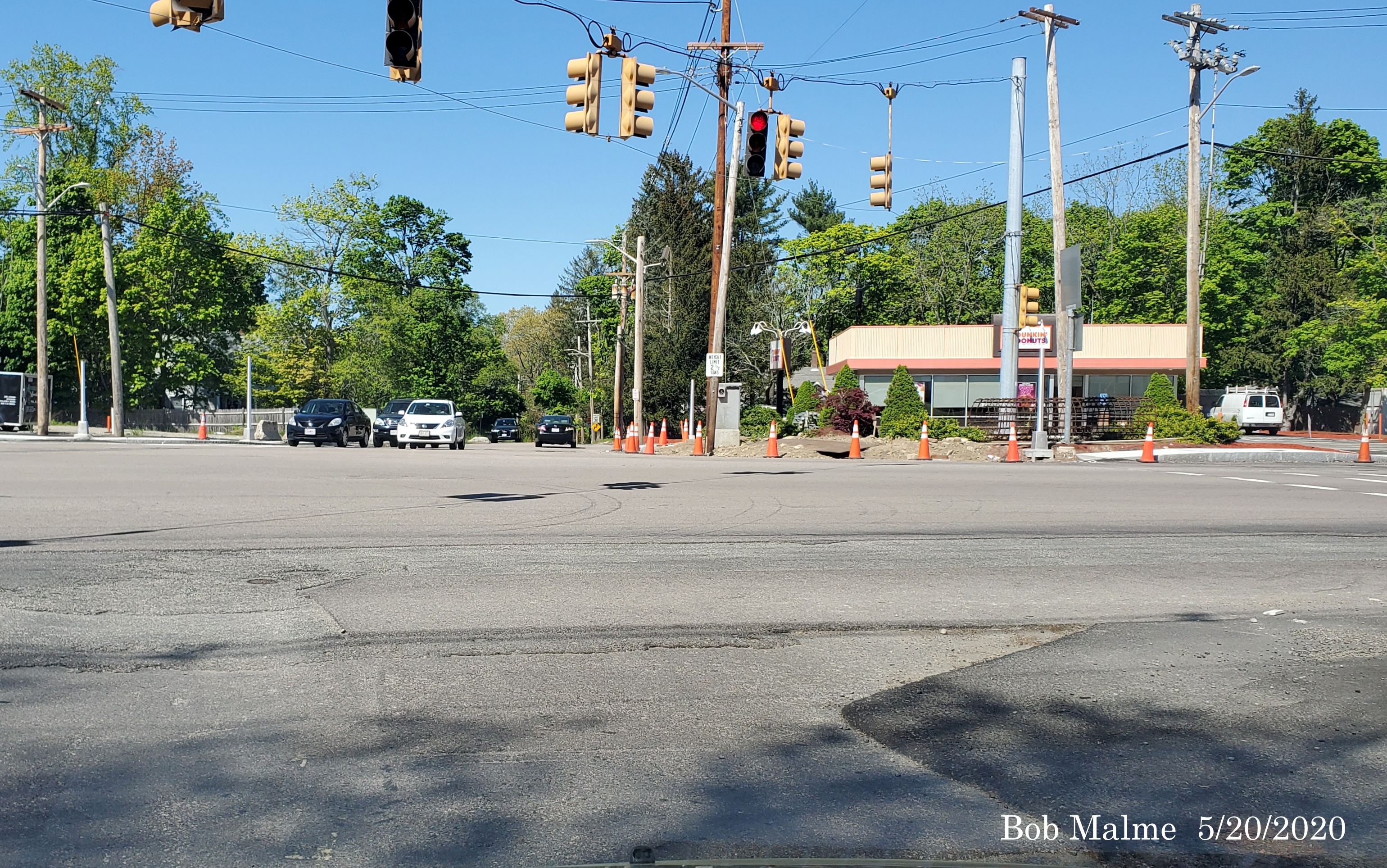 Image of intersection of Gardner and Whiting Streets showing installation of pedestrian signals, May 2020