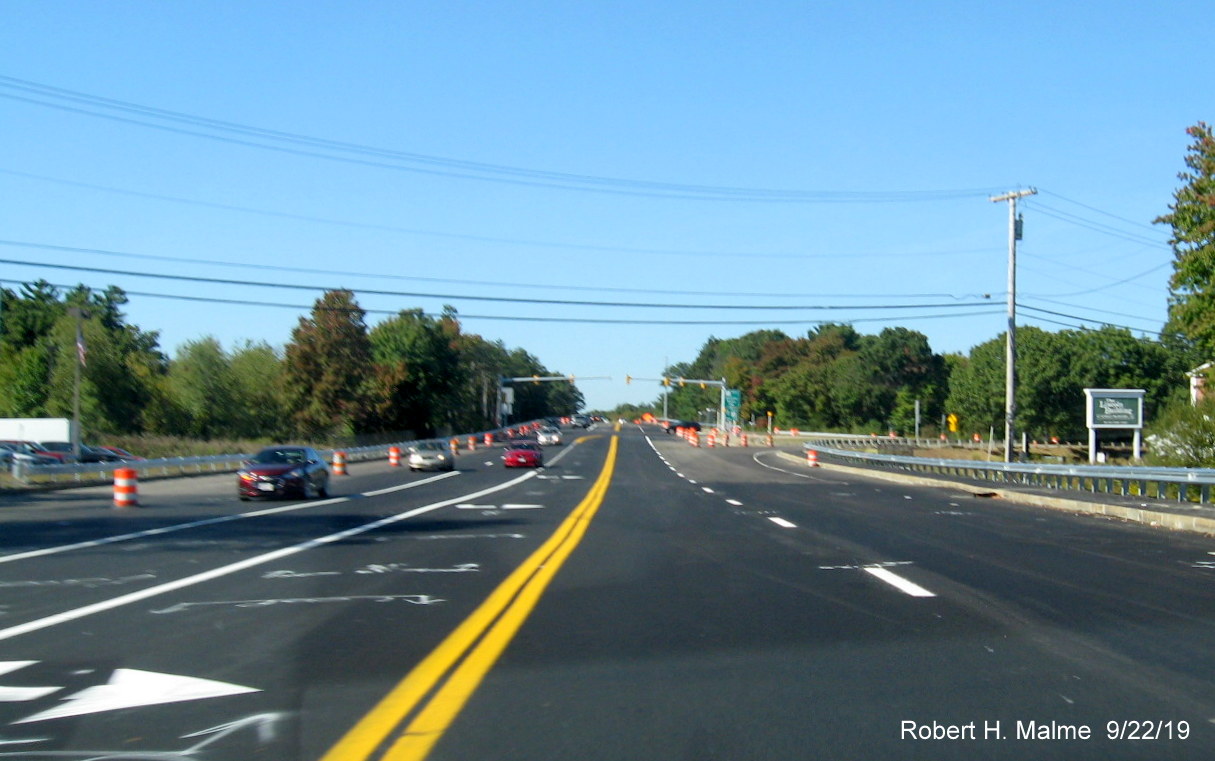 Image of initially paved Derby Street near new Old Derby intersection nearing completion of widening project in Hingham on Sept. 22, 2019