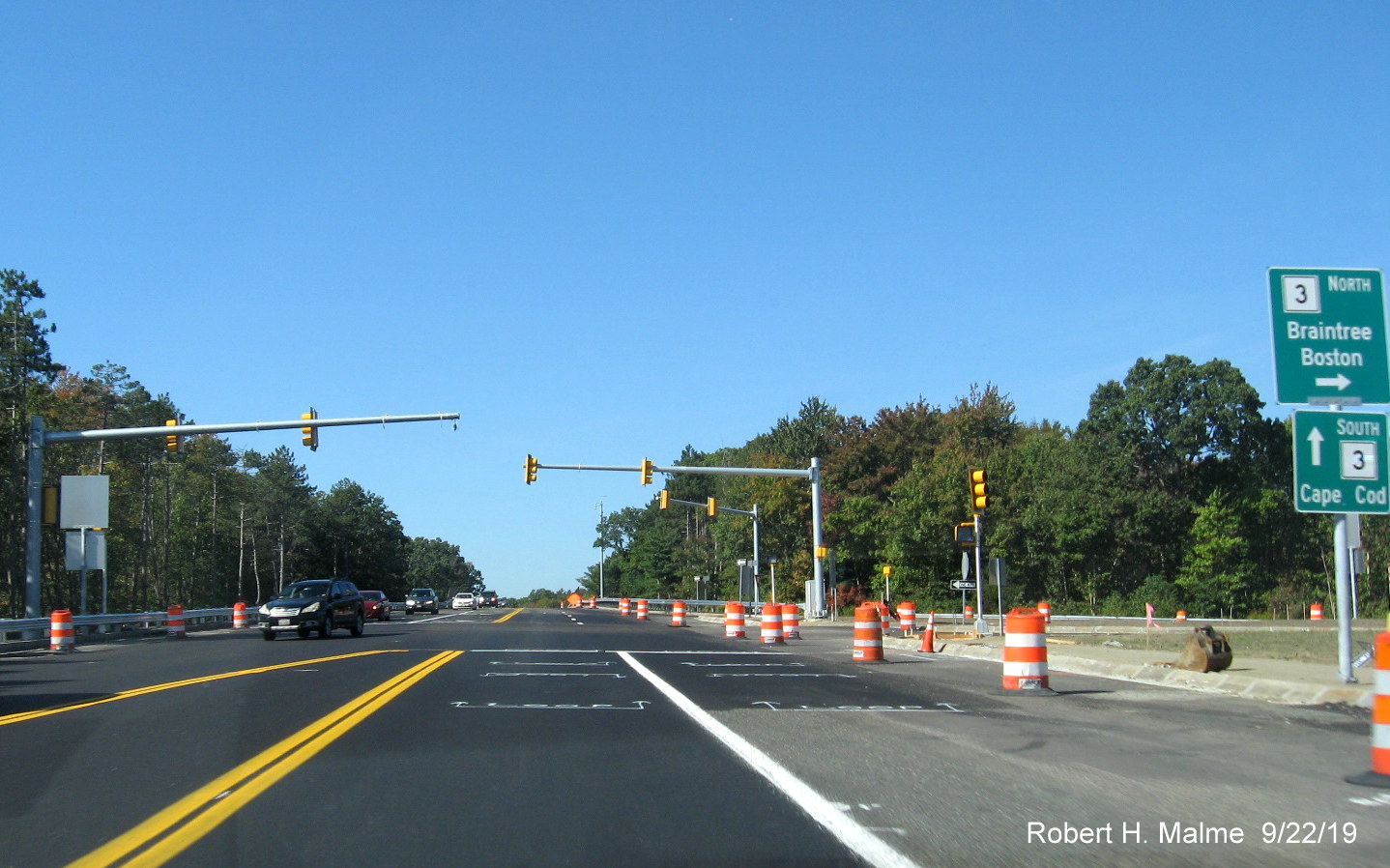 Image approaching new traffic signals installed at intersection of Derby Street and off-ramp from MA 3 North in Hingham on Sept. 22, 2019