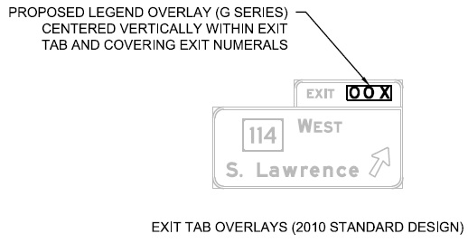 MassDOT plan image of proposed method of changing exit numbers on existing signs