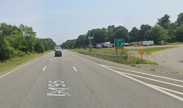 Google Maps Street
    View image of gore sign for US 6 exit with new milepost based exit number    and yellow Old Exit 3 sign attached below on I-195 East in Swansea, July    2021