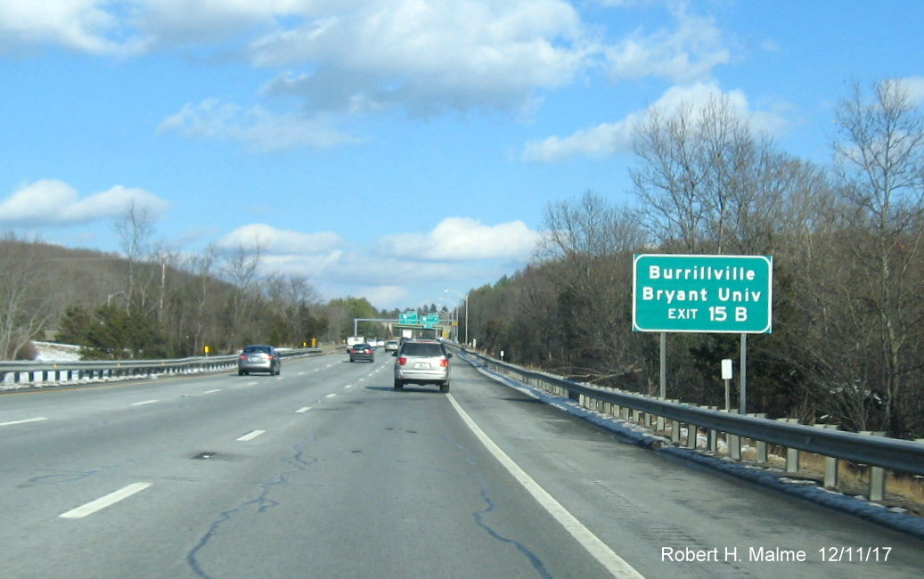 Image of auxiliary sign for RI 7 exit on I-295 North in North Smithfield with new exit number