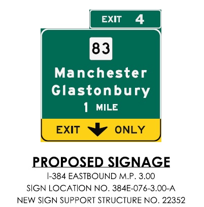 CTDOT sign plan image for new 1 mile advance sign for CT 83 exit on I-384 West, September 2023