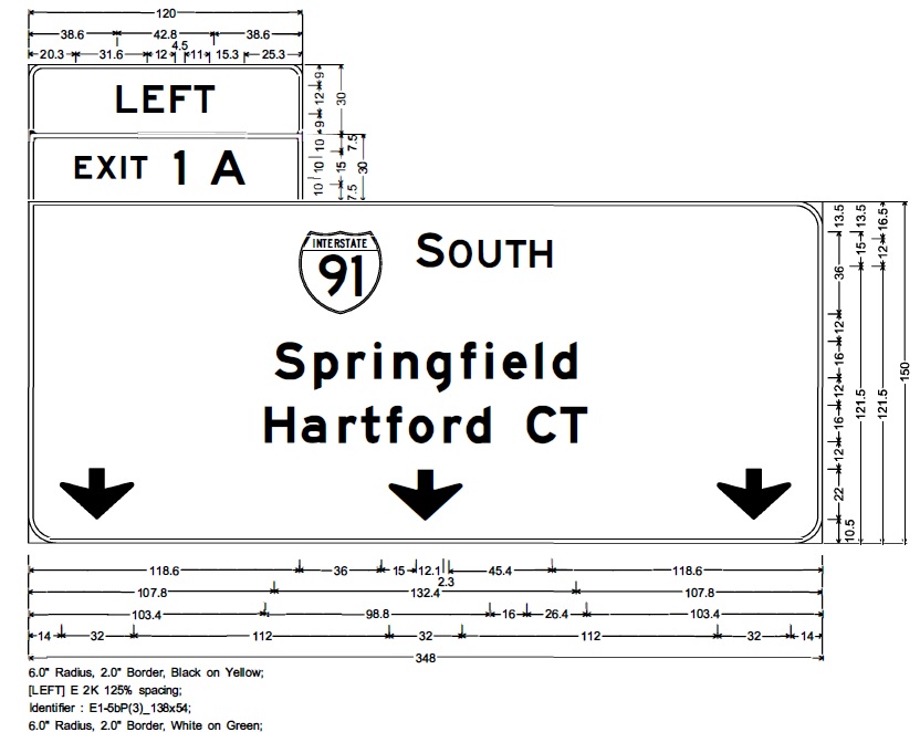 MassDOT sign plan image for I-91 South exit on I-391 South in Chicopee