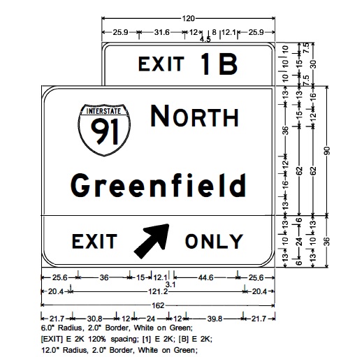 MassDOT sign plan for I-91 North exit on I-391 South in Chicopee