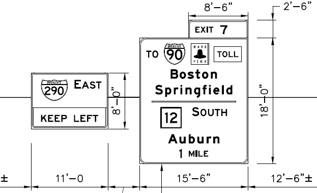 Image of sign plan for I-90/Mass Pike 1-mile advance sign on I-395 North in Auburn, from MassDOT