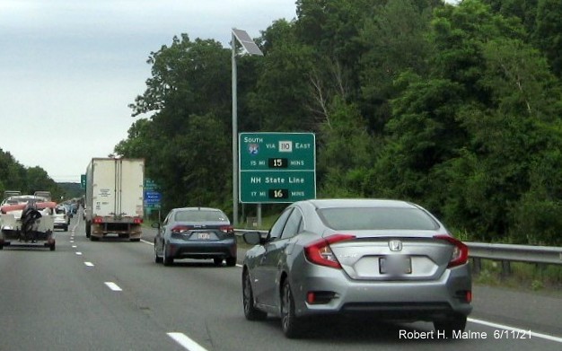 Image of activated Real Time Traffic sign on I-495 North in Methuen, June 2021