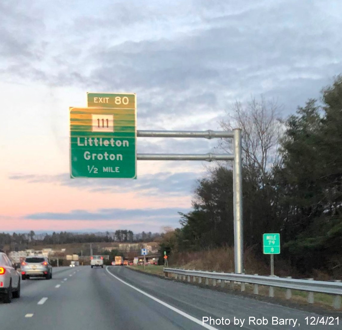 Image of newly placed 1/2 mile advance for MA 119 exit with the wrong route number on I-495 North in Littleton, photo by Rob Barry, December 2021
