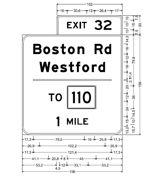 MassDOT plan for 1 mile advance overhead sign for Boston Road exit on I-495 in Westford