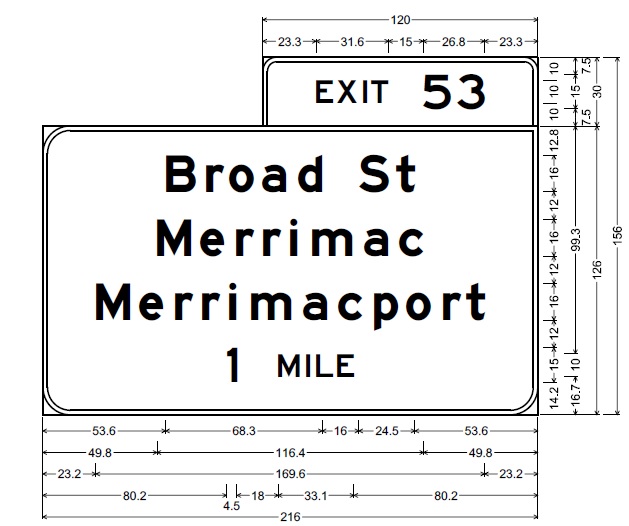 MassDOT plan for one mile advance overhead sign for Broad Street exit on I-495 in Merrimac