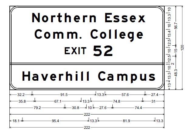 MassDOT plan for Northern Essex Community College ground mounted auxiliary sign on I-495