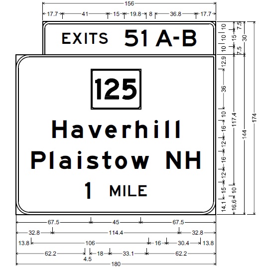 MassDOT sign plan for one mile advance overhead sign for MA 125 exit on I-495 in Haverhill