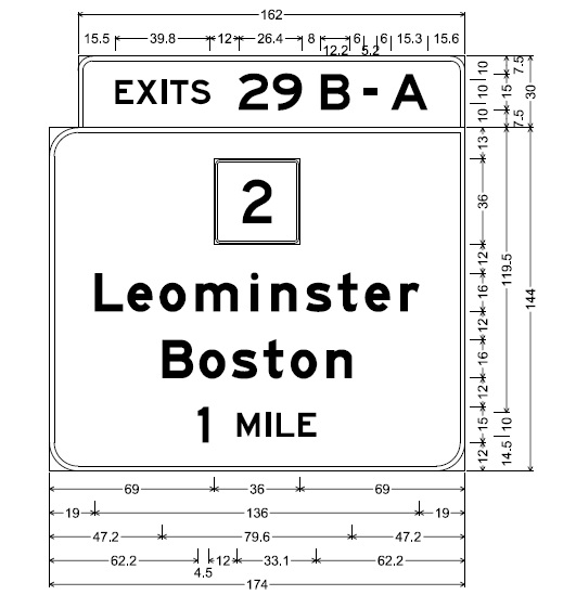 MassDOT plan for 1 mile advance overhead sign for MA 2 exit on I-495 in Harvard