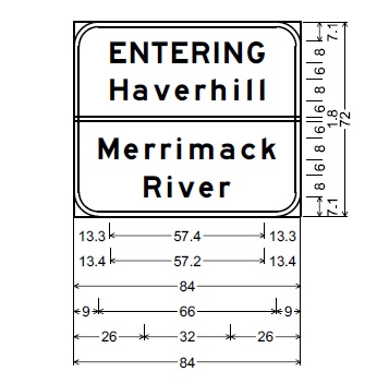 MassDOT plan for ground mounted gore sign crossing Merrimack River on I-495 North