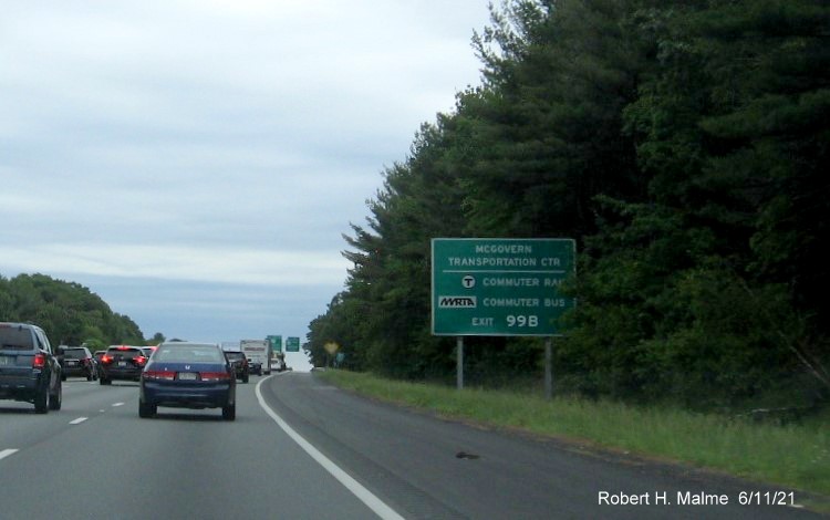 Image of auxiliary sign for MA 28 North exit with new milepost based exit numbers on I-495 North in Andover, June 2021