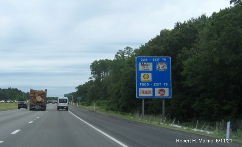 Image of auxiliary sign for MA 2A/110 exit with new milepost based exit number on I-495 North in Littleton, June 2021