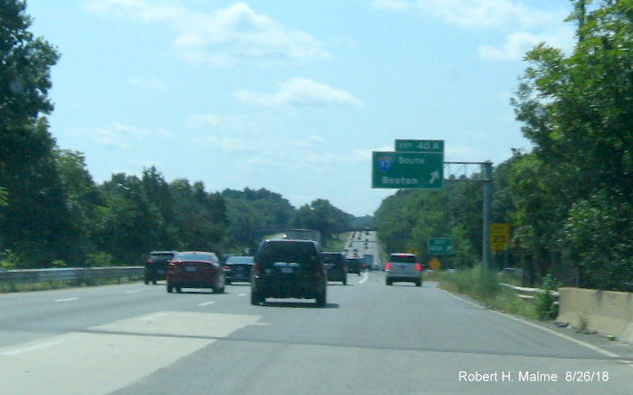 Image of overhead off-ramp sign for I-93 North exit on I-495 South in Andover in August 2018