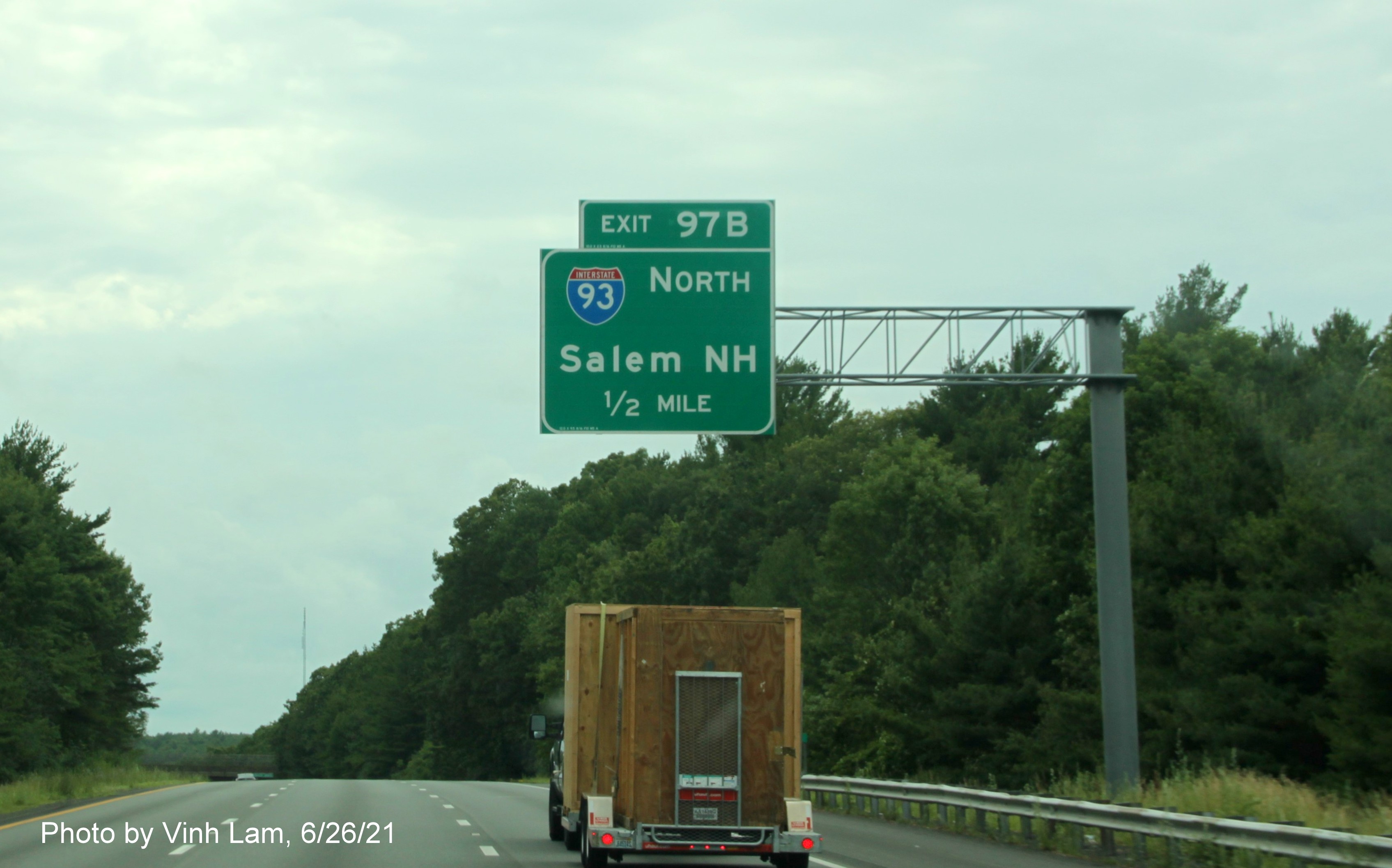 Image of 1/2 Mile advance sign for I-93 North exit with new milepost based exit number on I-495 South in Andover, by Vinh Lam, June 2021