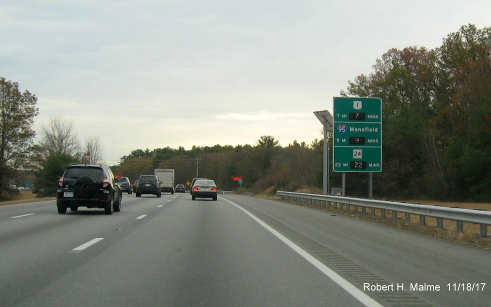 Image of activated Real Time Traffic sign on I-495 South in Franklin