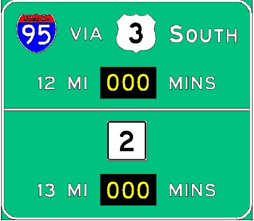 Sketch of planned Real Time Traffic Sign on I-495 South in Lowell, from MassDOT