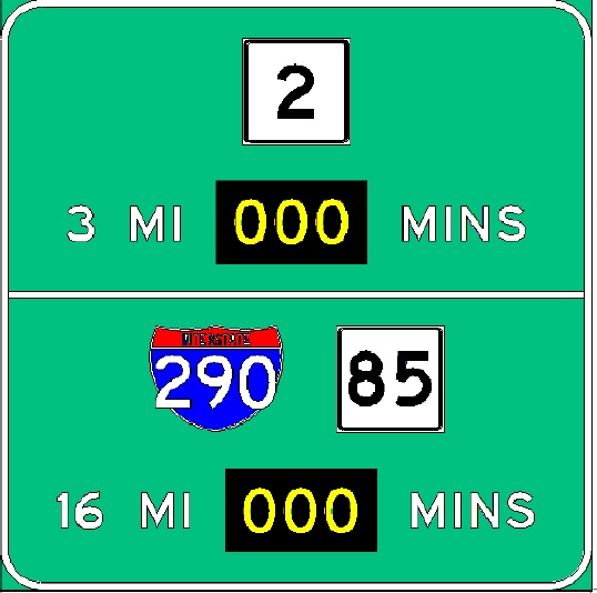 Sketch of planned Real Travel Time sign along I-495 South in Westford, from MassDOT
