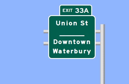 Image of I-84 West Exit 33A sign plan in Waterbury, Sign Maker Software, August 2026