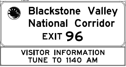 Plan of new auxiliary sign marked for Historic Blackstone Valley Corridor for MA 122 exit on I-90/Mass Pike, from MassDOT