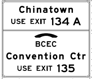 Plan for auxiliary signage for Chinatown and South Boston exits on I-90/Mass Pike East, from MassDOT